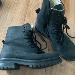 Leather and Sherpa combat boots